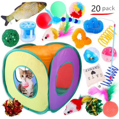 Lot de jouets avec camp pour chat - 20 unités (avec panier de rangement)