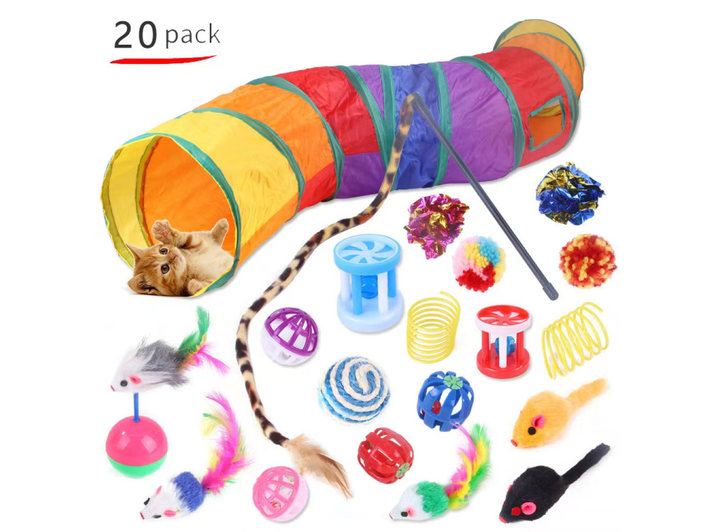 Cat Tunnel Toy Pack - 20 counts (with storage basket)