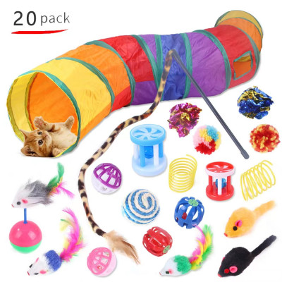 Lot de jouets avec tunnel pour chat - 20 unités (avec panier de rangement)